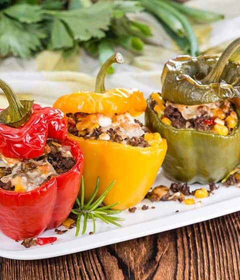 ground beef crumble stuffed peppers