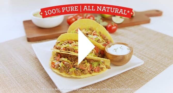 100% pure ground beef crumble tacos