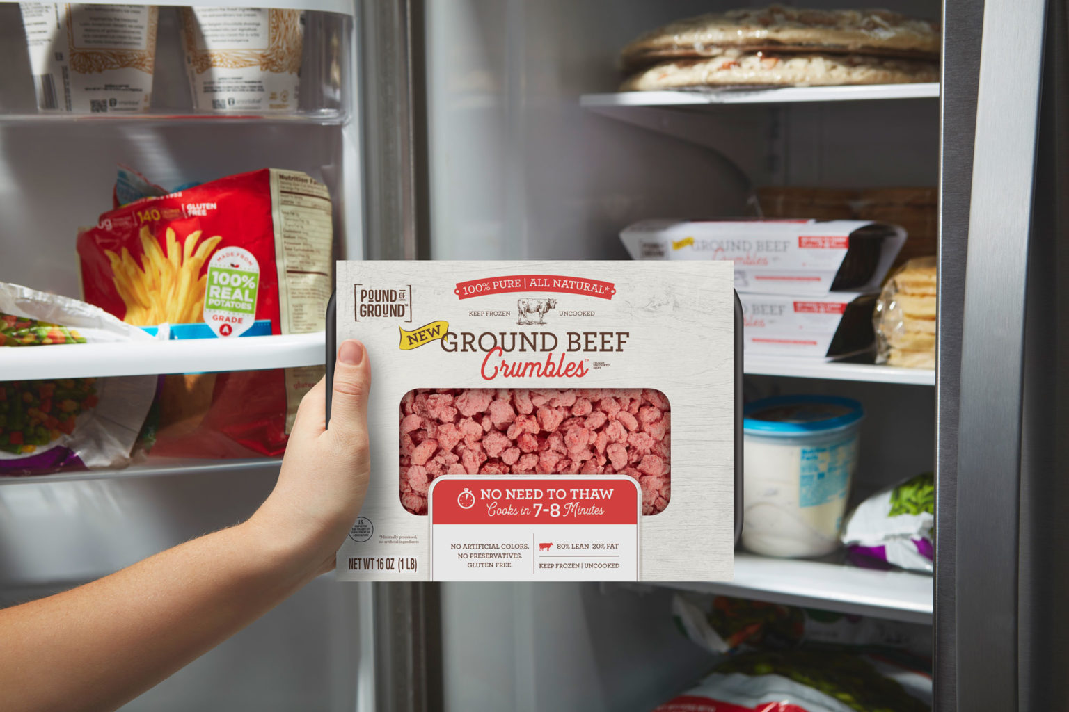 Pound of Ground Ground Beef Crumbles Frozen Uncooked Meat